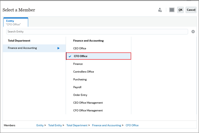 Select a Member Dialog with CFO Office Selected